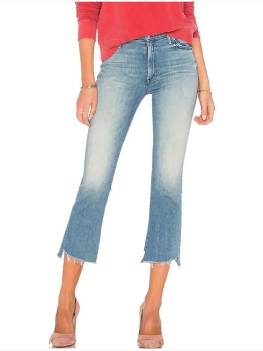 Mother Insider Crop Two Step Fray Jeans Womens 27 When Sparks Fly Light Wash